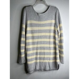 J JILL Pullover Knit Sweater Large Petite Blue Stripes Rayon Cotton Blend